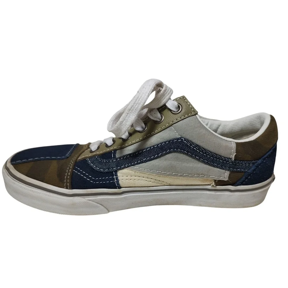 Vans‎ Old Skool Sneakers Patchwork Camo Fuzzy Olive Denim Shoes Womens Size 7.5